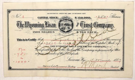 Wyoming Loan & Trust Co. Stock Certificate [195458]