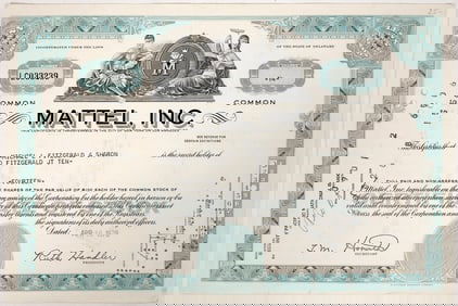 Mattel Inc. Stock Certificate, 1970 [191867]