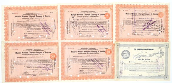 Commercial Cable Co & Marconi Wireless Telegraph Early Stocks, 6 [191155]