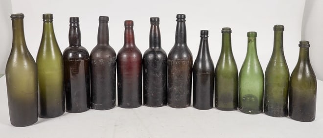 Black & Green Ale and Wine Bottles, 12 [195540]