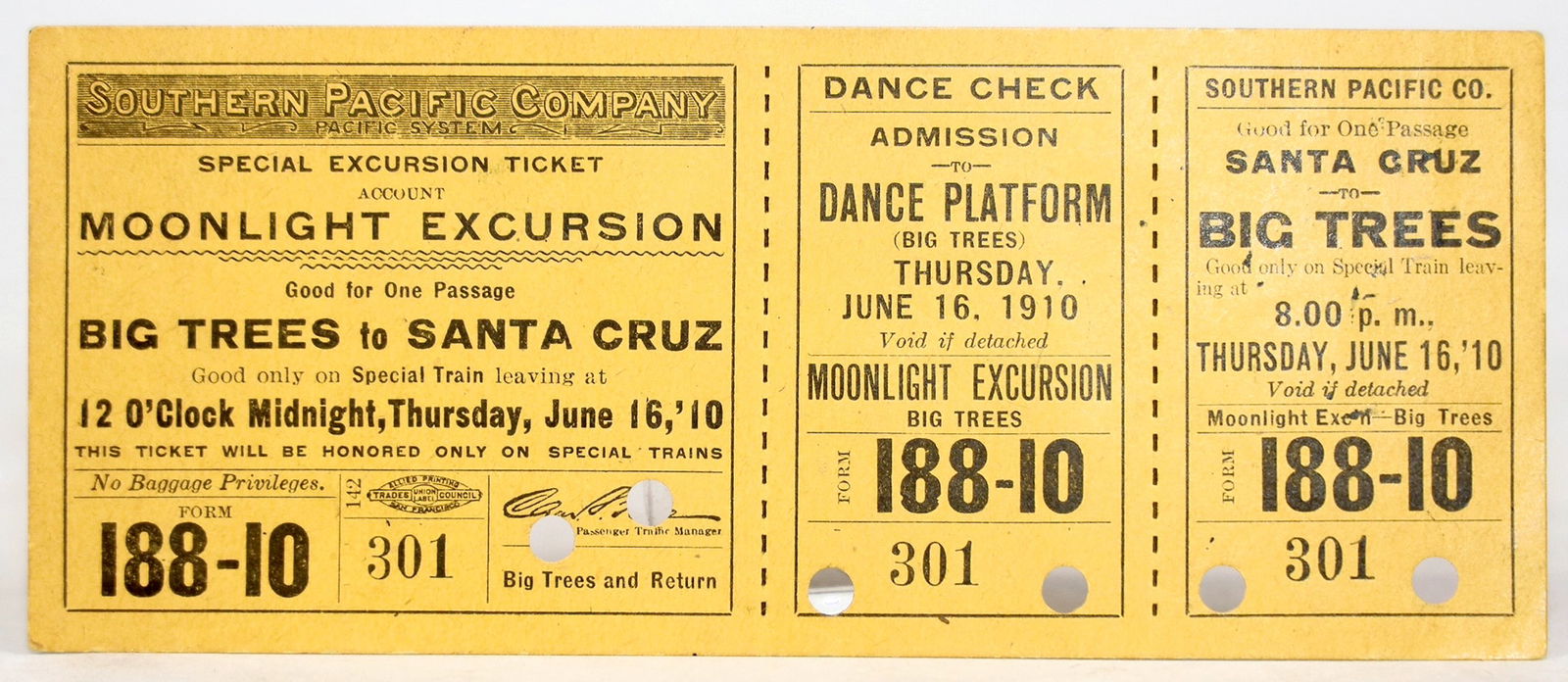 Southern Pacific Railroad Ticket for Midnight Dance at the Big Trees, 1910 [195446] (1 of 1)