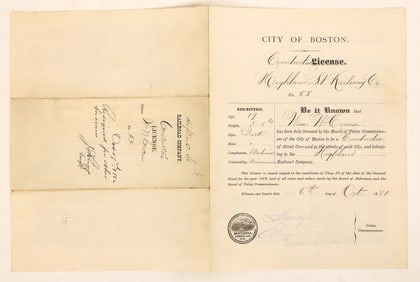 Boston Railroad Conductor License, 1881, Rare [189449]