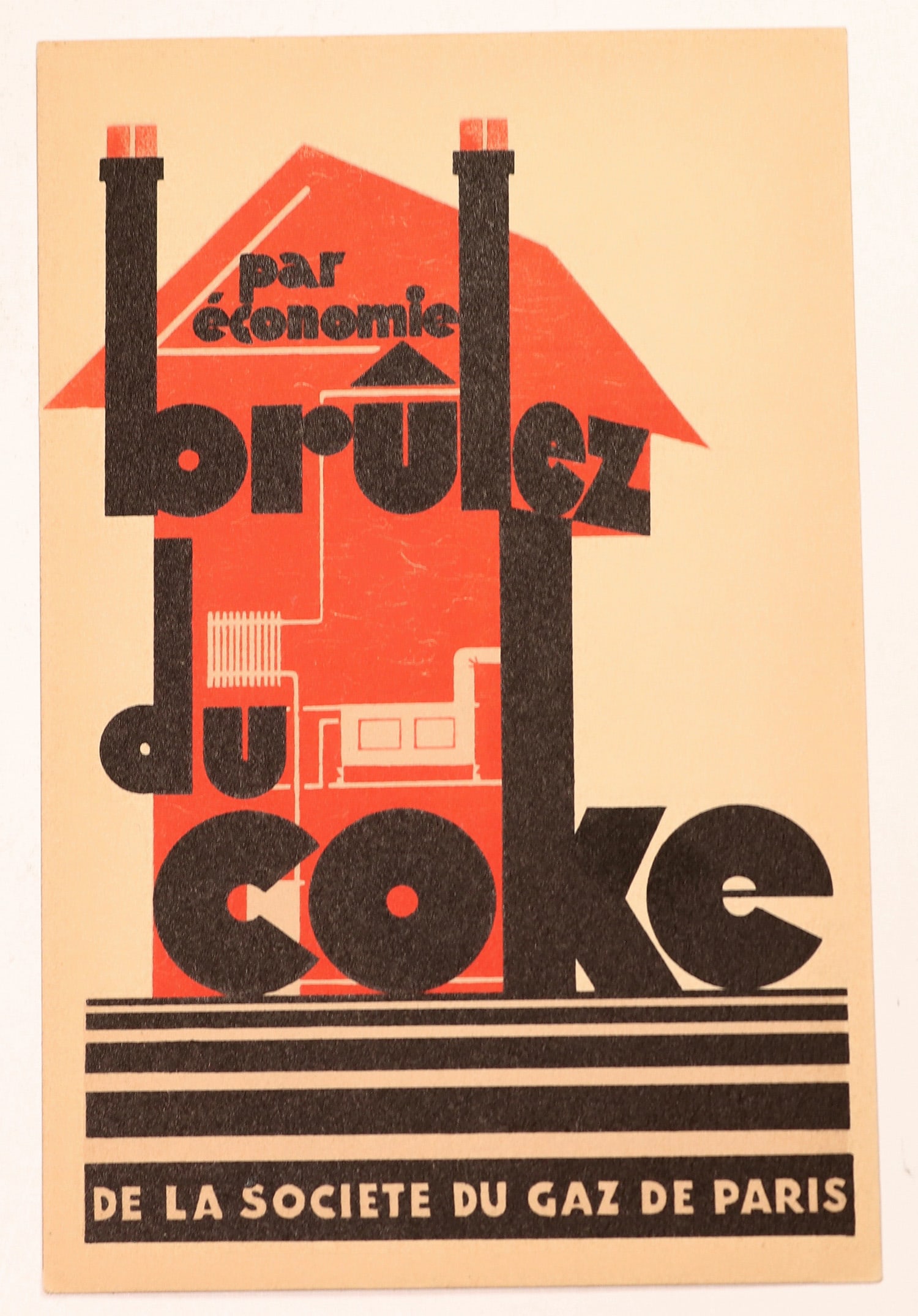 Wiener Werkstatte Designed Postcard [186048]: Graphic French postcard designed by Wiener Werkstatte (Vienna Workshop) an ad encouraging the burning of coke. It is sponsored by French natural gas organization. It's unused and in excellent conditio