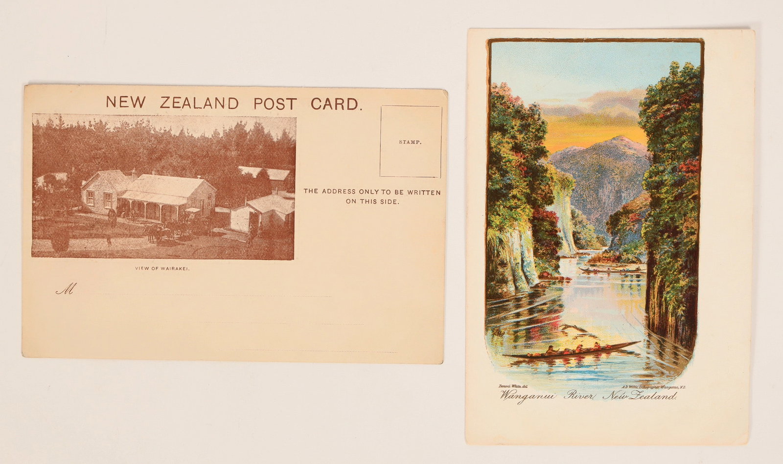 Postcards - New Zealand, c190X (2) [188462]: Pair of RARE early New Zealand 2-sided postcards, one dated 190X. Views of Wairakei and Wanganui River.^Date: 190XCountry(if not USA): New ZealandState: City: Provenance: