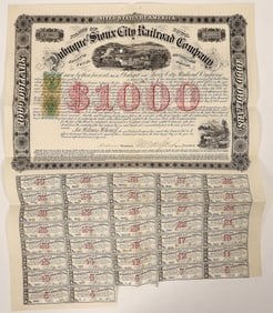 Dubuque and Silver City RR Bond w/ Rare RN Stamps! [192043]