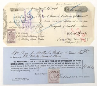 British Adhesive Stamps on Checks Pair [193703]