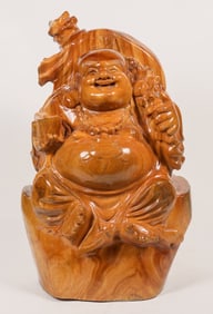 Buddha Statue, Hand Carved  Yew Wood, 25" [181069]