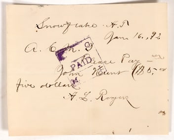 Hand written check - Snowflake, Arizona Territory [195656]