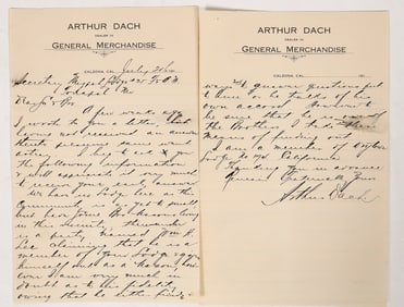 Arthur Dach Letterheads, 2, 1910's, Calzona, CA [193461]