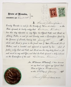 1871 Humboldt County, Nevada Official Document w/ NV Revenue Stamp [192814]