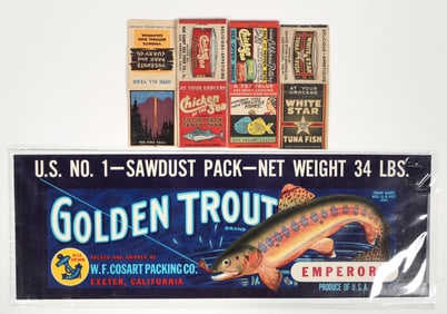 Fishing Ephemera: Golden Trout Box Label and Tuna Matchbooks [197880]