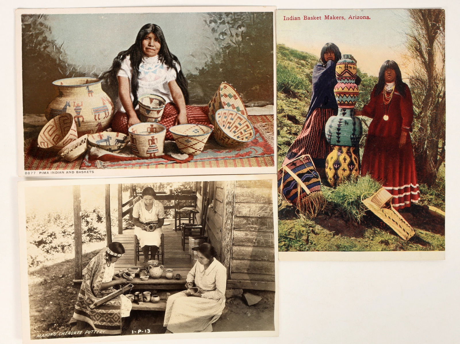 Choice Native American Basket & Pottery Postcards (3) [197605] (1 of 1)