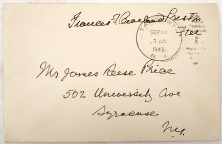 Frances Cleveland Preston Autograph on Cover, 1942 [196685]