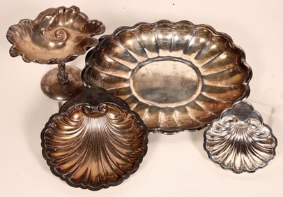 Silver Plate Scallop Pattern, Plate, Dish, Bowl, 4 Total [183804]