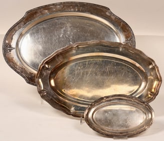 Silver Plate Serving Platter Trio [183221]