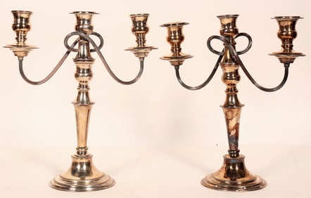 Silver Plate Triple Candelabra Pair & 2 Snuffers [183714]