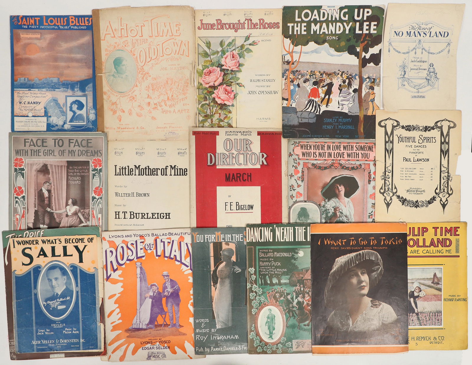 Sheet Music From 1912-1929 (17) [197802]: There are seventeen pieces of sheet music from 1914 to 1924. Most pieces are written for the piano and others for the Ukulele. This was evening entertainment before television and home computers. Arra