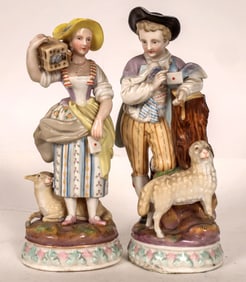 Man & Woman w/Lamb Figurines c. 1900 [177624]