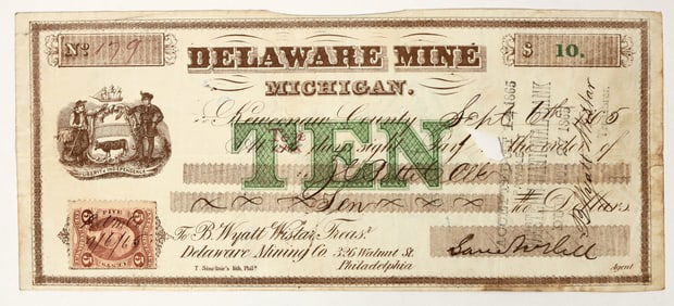 Delaware Mine $10 Note 1865 [197329]