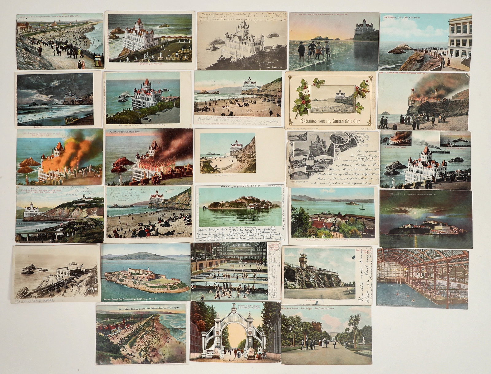 Alcatraz and Sutro Cliff House Postcard Collection [199221]: A collection of many different postcards from Alcatraz Island, and The Sutro cliff house in California. Includes about 25 postcards^Date: Country (if not USA): State: CaliforniaCity: San FranciscoProv