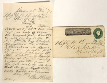 Wells Fargo Cover & Letter, Sacramento Wine & Liquors Dealer, 1874 [196914]