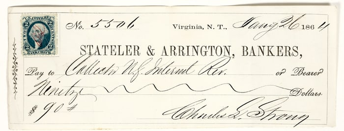 Territorial Virginia City, Nevada Check for Philatelic Collectors [199161]