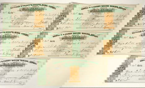 Gould & Curry Silver Mining Co. Revenue Stamp Collector Check Group (5) [199039]
