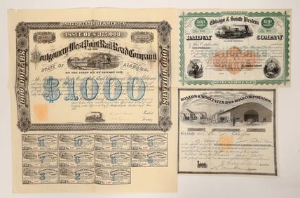 Railroad Stock and Bond w/ 3 Revenue Stamps [191688]