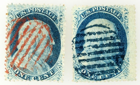 Scott #24, Franklin 1c, Canceled pair [199722]