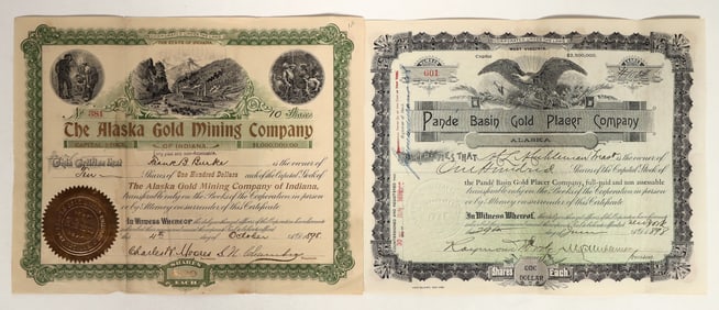 Alaska Gold Mining Stock Certificate Pair [196920]
