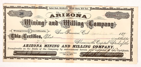 Arizona Mining and Milling Stock, 1877 [191253]