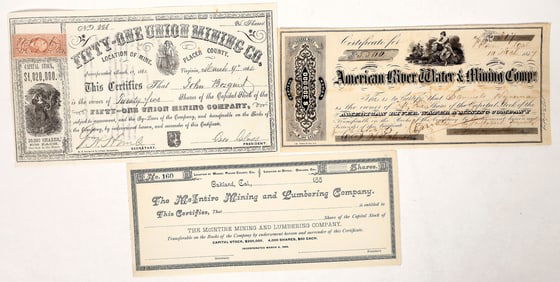 Placer County Mining Stock Trio, 1857-64 [191249]