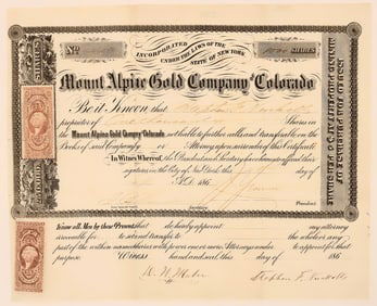 Mount Alpine Gold Co. of Colorado Stock Cert, 1864 [191416]