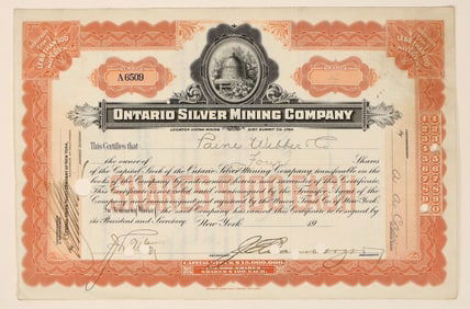Ontario Silver Mining Company Stock, 1919, Very Rare! [180191]