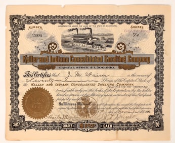 Keller and Indiana Cons. Smelting Stock, 1911, Rare [188328]