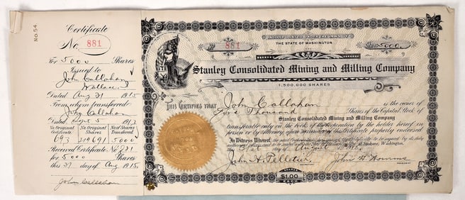 Stanley Cons. Mining Stocks, 3, Attached to a Will! [191488]