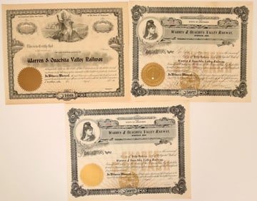 Warren & Ouachita Valley Railway Stock Certificates [199669]