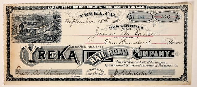 Yreka Railroad Company Stock, 1888 [192647]