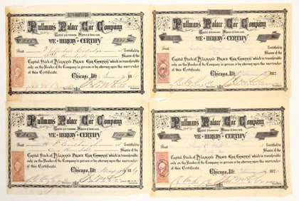 Pullman Palace Car Company Stocks Signed by Pullman (4) [199267]