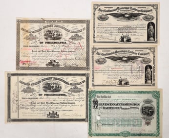 Railroad Stocks, 3 Different, 5 President Sigs [192780]