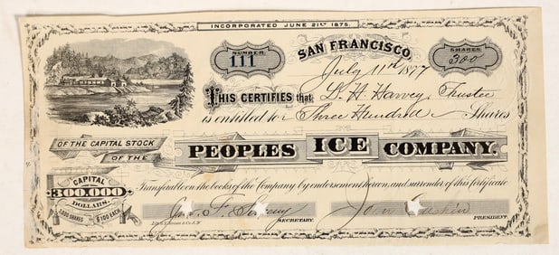 People's Ice Company Stock Certificate (Boca, GT Brown Lith.) [199751]