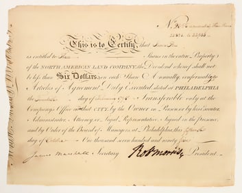 North American Land Company Stock Signed by Founding Father Robert Morris, Uncancelled [197636]