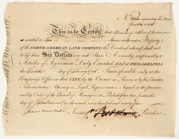 North American Land Company Stock Signed by Founding Father Robert Morris [197908]