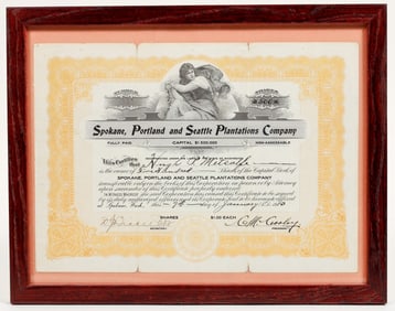 Spokane, Portland and Seattle Plantations Company Stock Certificate  1913 [198649]