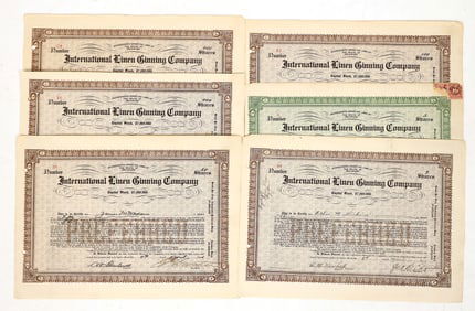International Linen Ginning Stocks, 2 Different, 6 Total [191197]