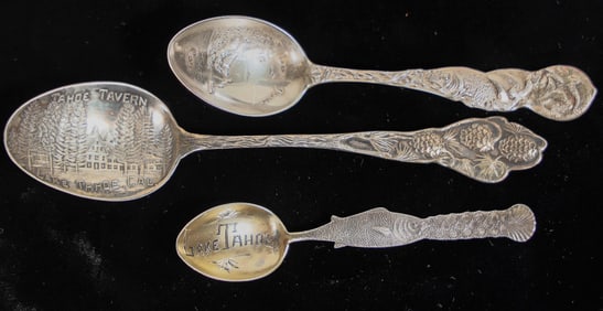 Three Choice Early Lake Tahoe Sterling Silver Souvenir Spoons [199740]
