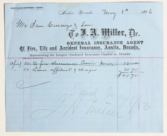 Austin, Nevada Insurance Billhead 1886 [199423]