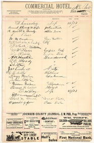 Commercial Hotel Register Signed by Sol Star, Deadwood Mayor & Seth Bullock Business Partner, 1889 [