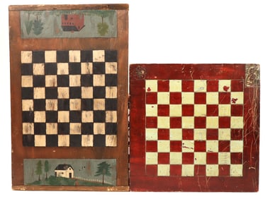 Hand Carved and Painted Chess/Checker Boards (2) [189239]