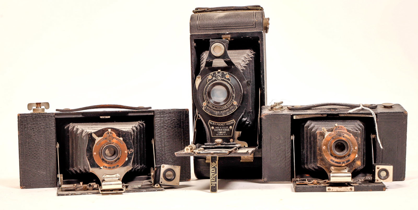 Kodak Brownie Series 2 Pocket Trio [185417]: 3 different Koday Series 2 pocket Brownies. 2a folding pocket Brownie. #2 folding pocket Brownie. 2c folding pocket Brownie. Not tested.^Date: Country (if not USA): State: City: Provenance: